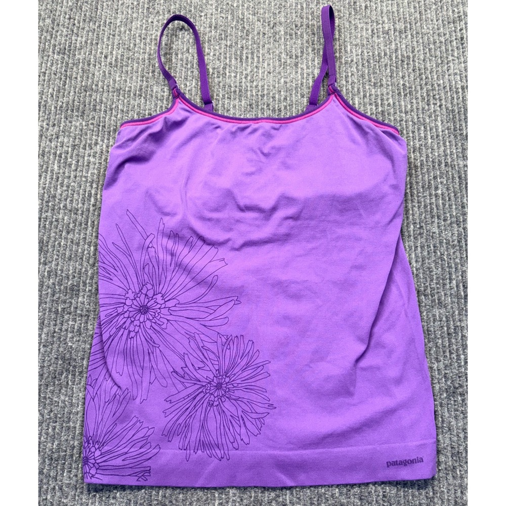Patagonia Womens Purple Floral Active Cami Built In Shelf Bra Size M